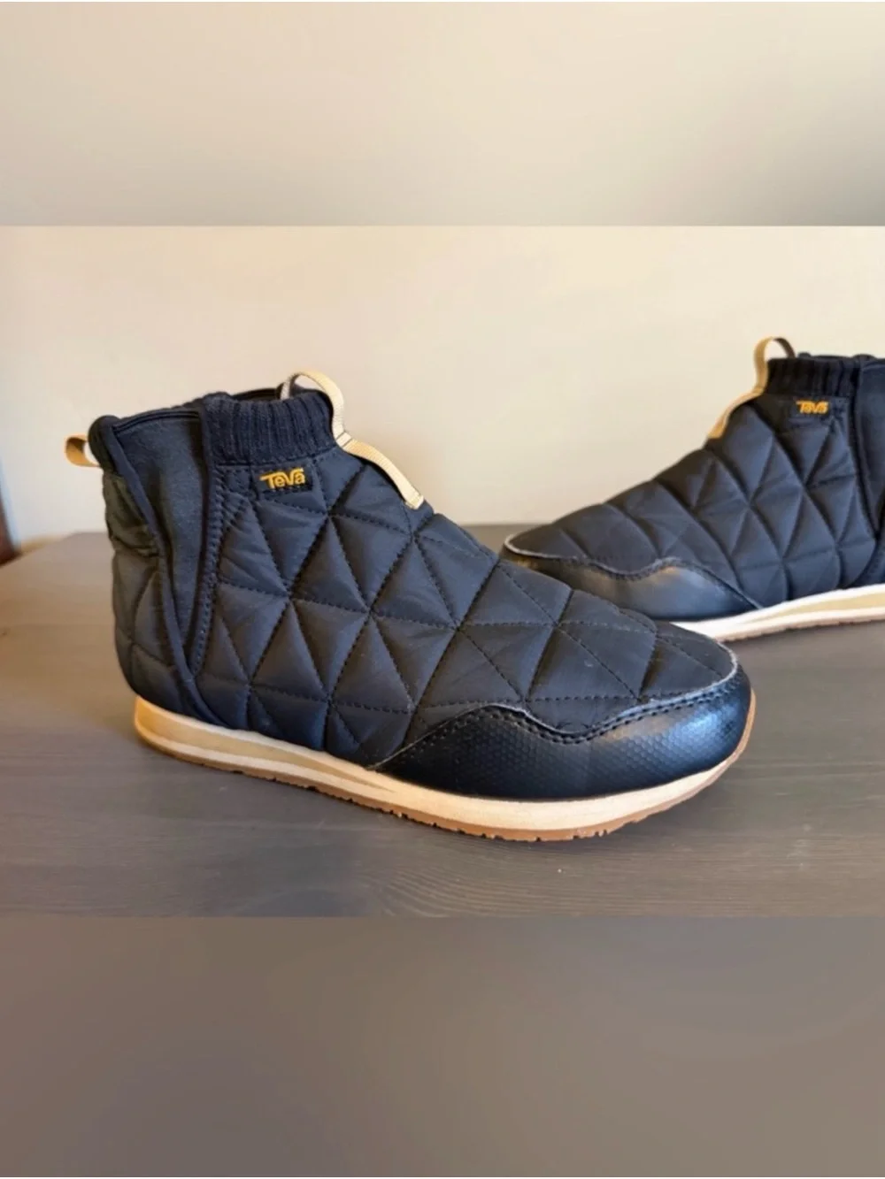 Teva Quilted Ember Mid Ankle Booties in Black with Tan Sole